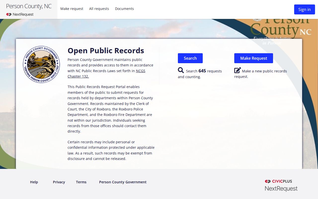 Person County Open Public Records portal