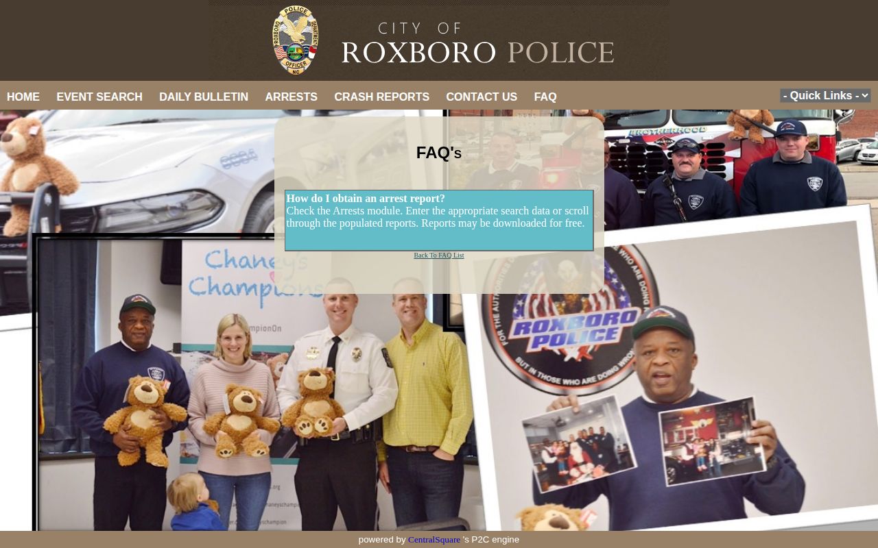 Person County Roxboro Police arrest report FAQ