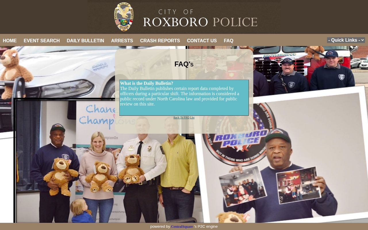Person County Roxboro Police Daily Bulletin FAQ for arrest reports