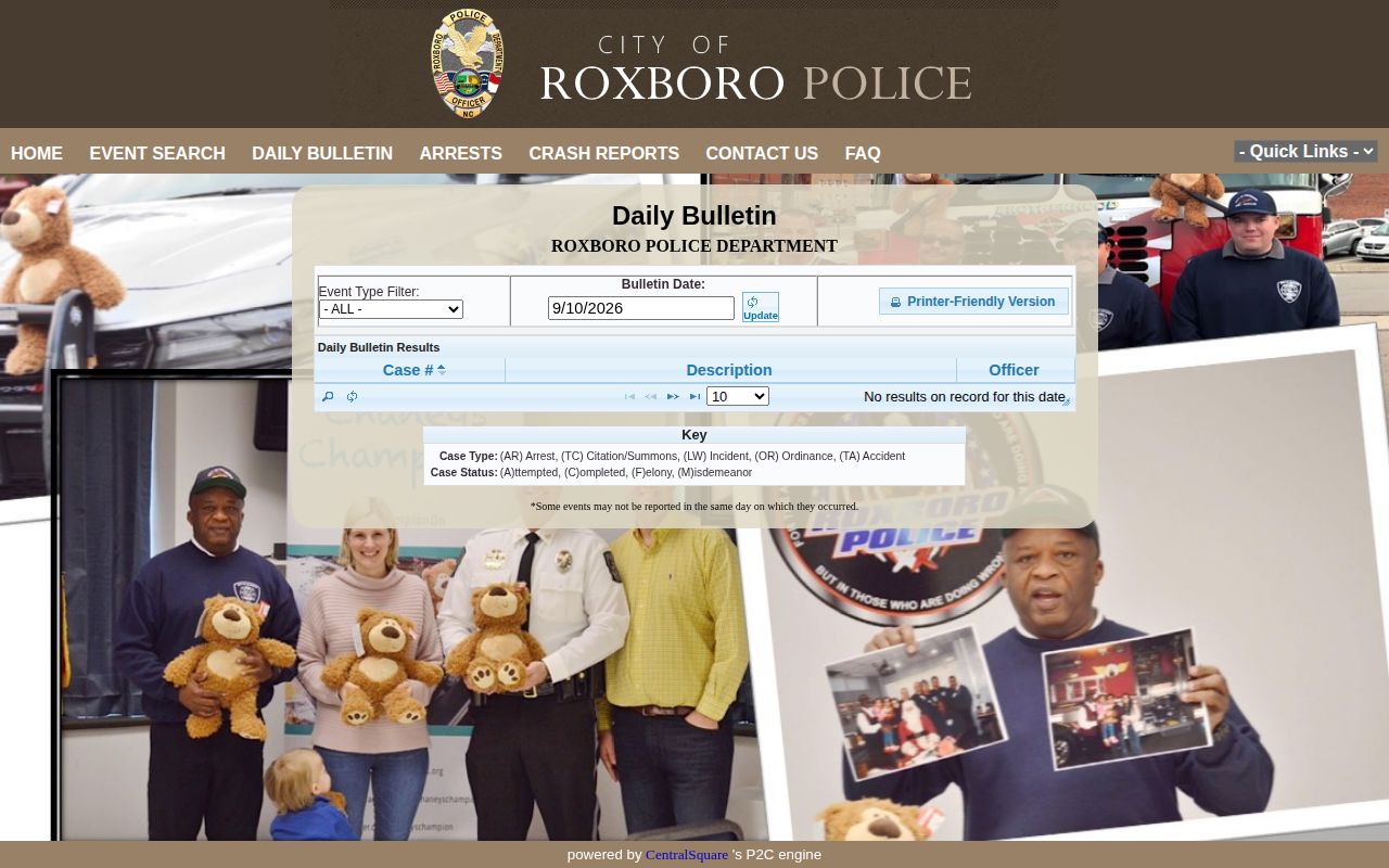 Person County Roxboro Police Daily Bulletin arrest report search