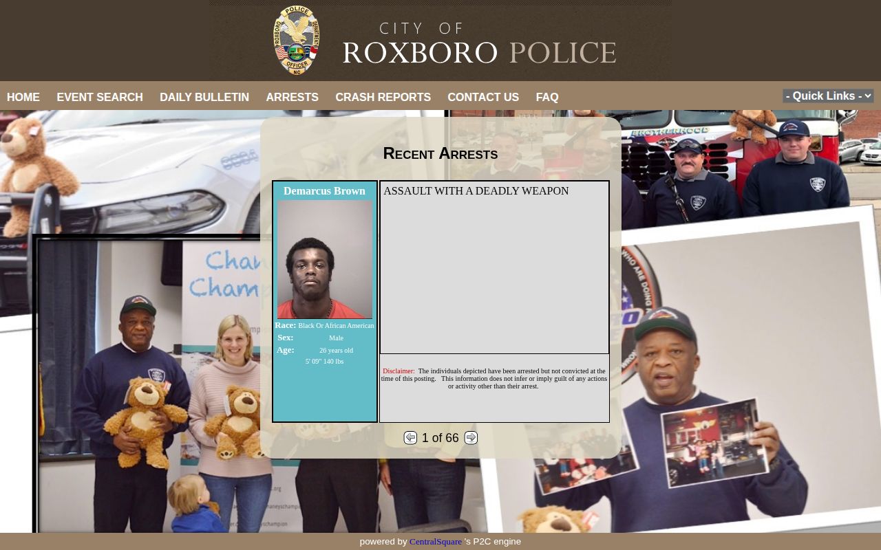 Roxboro Police Recent Arrests portal in Person County