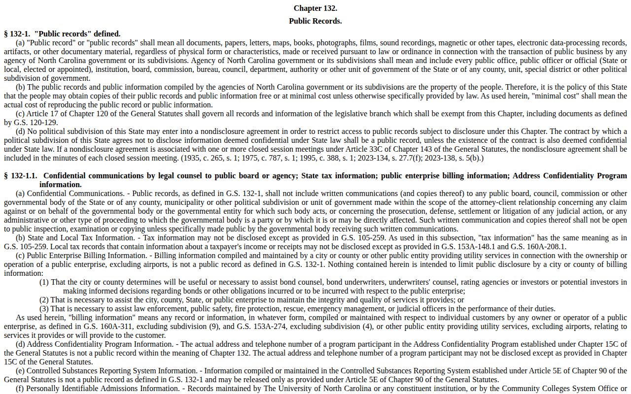 North Carolina General Statutes Chapter 132 page
